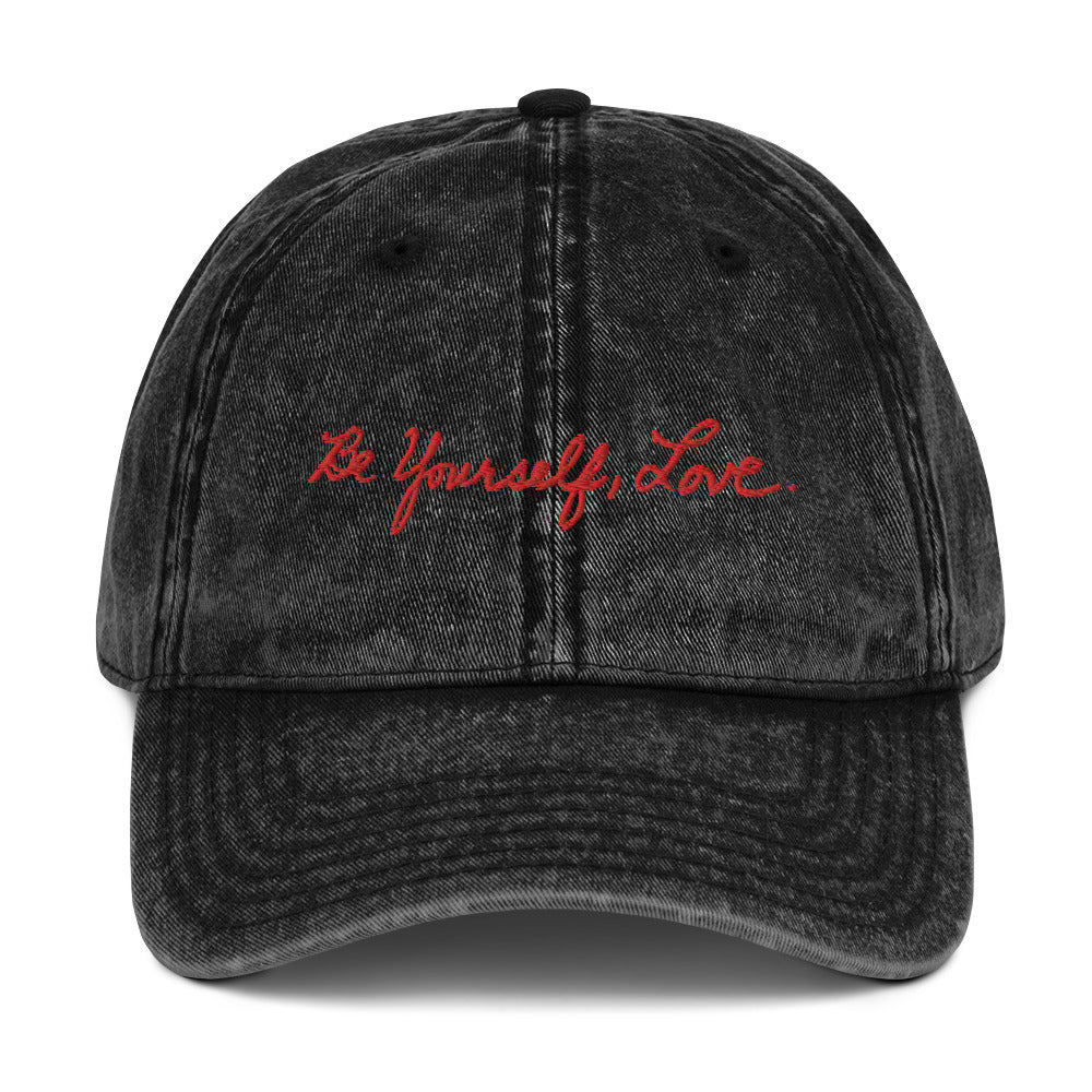 Be Yourself, Love. - Vintage Cotton Twill Cap With Red